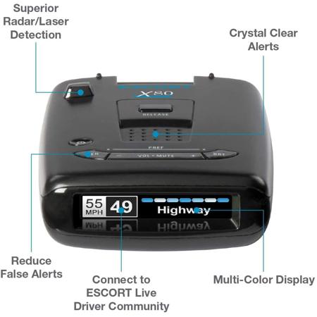 Escort X80 Long Range Laser Radar Detector with Bluetooth, Black