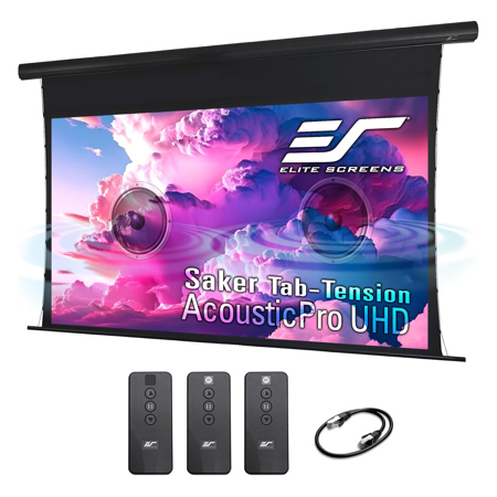Elite Screens Saker Tab-Tension Series AcousticPro UHD 110" 16:9 4K Ultra HD Wall/Ceiling Mount Motorized Projector Screen