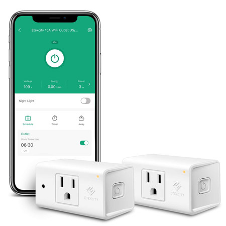 Etekcity Voltson Smart Wi-Fi Outlet with Night Light, 15Amp, 2-Pack