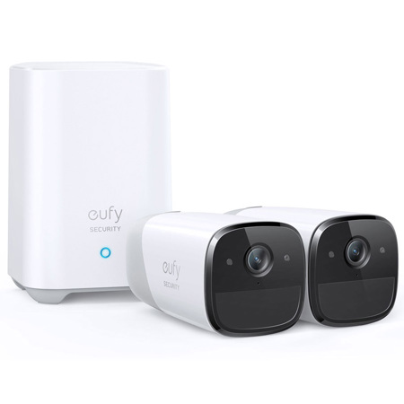 eufy eufyCam 2 Pro 2K Wireless 2-Camera Home Security System w/HomeBase 2, White