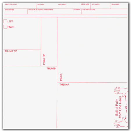 Evident Standard Supplemental Finger & Palm Print Cards, 100 Pack