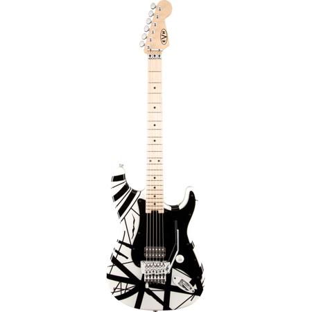 EVH Striped Series Stratocaster Electric Guitar, Maple Fretboard, White with Black Stripes