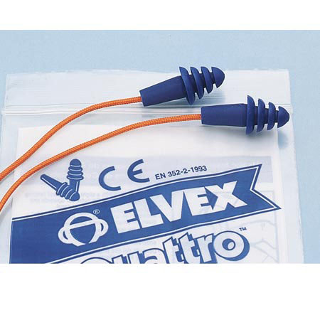 Elvex Quattro Corded Metal Detectable Reusable Ear Plug, Box of 100
