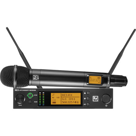 Electro-Voice RE3-ND76 Wireless Handheld System, Includes ND76-RC3 Wireless Head with ND76 Cardioid Microphone Capsule, RE3-HHT Handheld Transmitter and RE3-RX Diversity Receiver, 560-596MHz