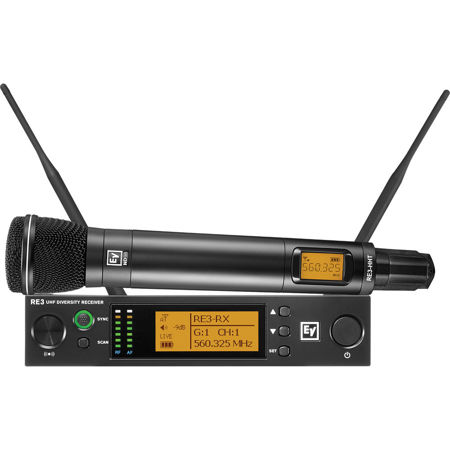 Electro-Voice RE3-ND96 Wireless Handheld System, Includes ND96-RC3 Wireless Head with ND96 Super Cardioid Microphone Capsule, RE3-HHT Handheld Transmitter and RE3-RX Diversity Receiver, 653-663MHz