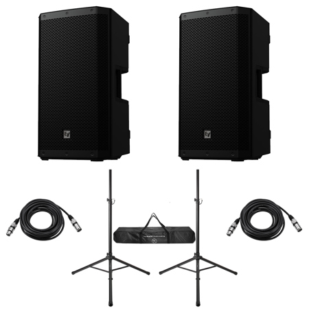 Electro-Voice ZLX-G2 12" 1000W 2-Way Bluetooth Powered Loudspeaker, Black, Pair, Bundle with Stands and Cables