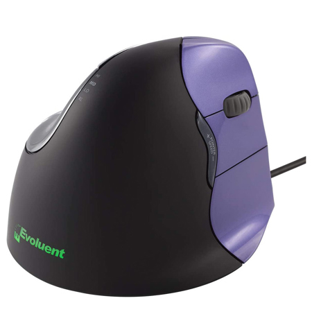 Evoluent VerticalMouse 4 Ergonomic Wired Mouse, Small, Purple/Black