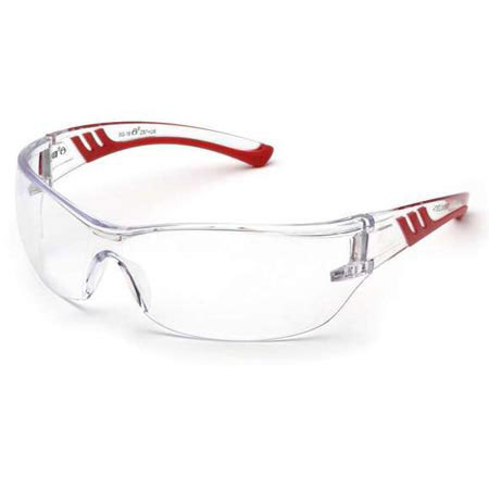 Elvex SG-16C Nano High-Impact Safety Glass, Clear Lens with Red Temple Tip