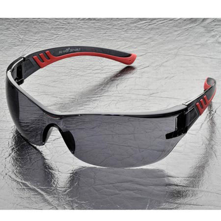 Elvex SG-16G Nano High-Impact Safety Glass, Gray Lens with Red Temple Tip