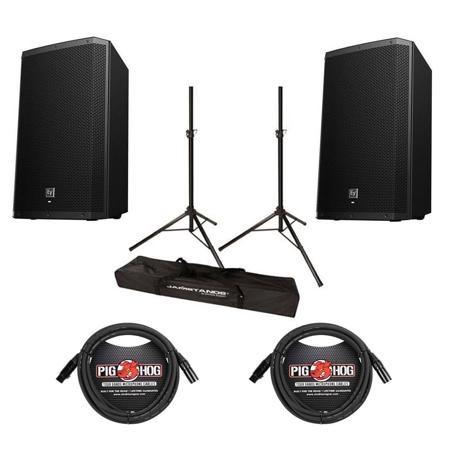 Telex 2x ZLX15P 15" 2-Way Powered Loudspeaker W/Speaker St&s/20' Cable