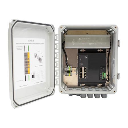 EtherWAN EASYPOE8P NEMA-Rated Indoor/Outdoor Cabinet with 240W 8-Port Gigabit Unmanaged PoE Switch and Surge Suppressor