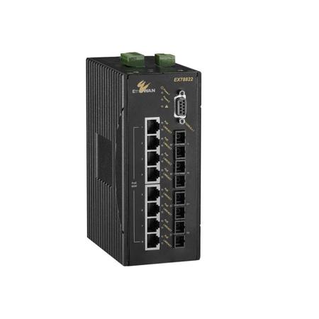 EtherWAN EX78802-0VBT 240W 8-Port 10/100BASE-TX Hardened Managed PoE Switch with 2-Port Gigabit SFP