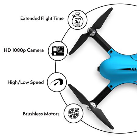 Force 1 F100 RC Brushless Motor 1080 HD Drone with Extra Battery
