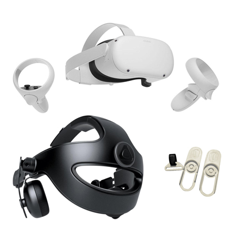 Oculus Quest 2 256GB VR Headset, Bundle w/HTC Audio Strap, FrankenQuest Adapter