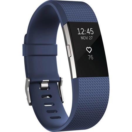 Fitbit Charge 2 Heart Rate + Fitness Tracker Wristband, Large, Blue/Silver