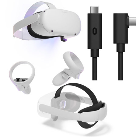 Oculus Quest 2 128GB VR Headset, Bundle with Link VR Cable, Elite Strap