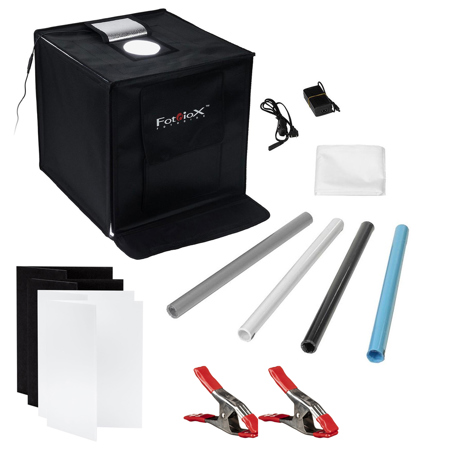 Fotodiox Pro LED 16x16" Studio-in-a-Box with Tabletop V-Flats, Spring Clamp