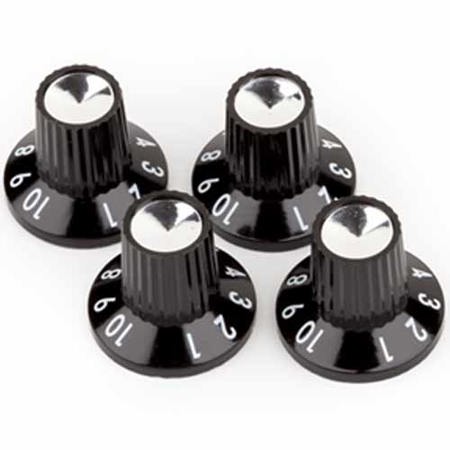 Fender 7/8" Skirted 1-10 Push-On Amplifier Knob, 4 Pack, Black/Silver