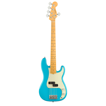 Fender American Professional II Precision Bass V Guitar, Maple Fingerboard, Miami Blue