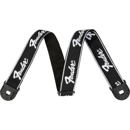 Fender Quick Grip Running Logo Strap, Black/White