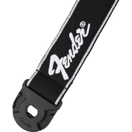 Fender Quick Grip Running Logo Strap, Black/White