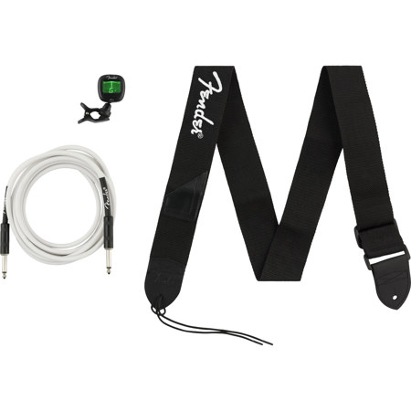 Fender Accessory Essentials Pack w/10' Instrument Cable, Clip-On Tuner and Strap