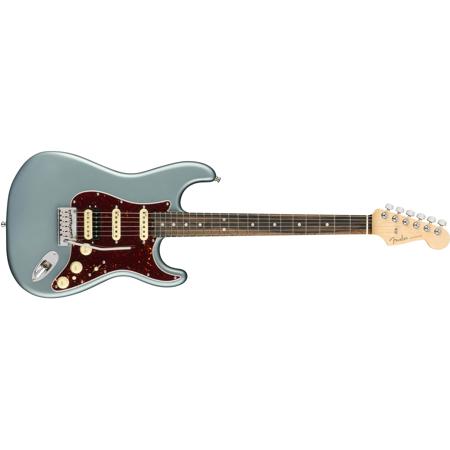 Fender American Elite Strat HSS Shawbucker, Ebony, Satin Ice Blue Metallic