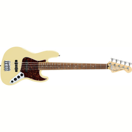 Fender Deluxe V Active Jazz Bass Guitar, Rosewood Fingerboard, Vintage White
