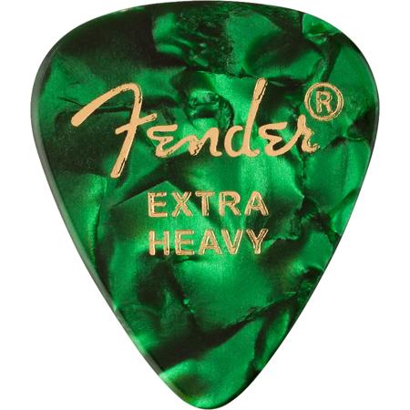 Fender 351 Shape Premium Celluloid Picks for Guitars, Extra-Heavy, 12-Pack, Green Moto