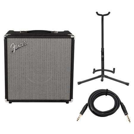 Fender Rumble 40 (V3) Bass Amplifier w 10" Speaker, Tripod Guitar Stand, Cable