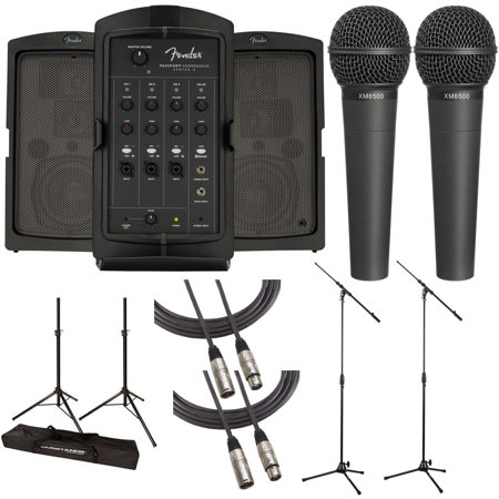 Fender Passport Conference Series 2 175W 5-CH PA System w/2x Stands, Mic, Cable