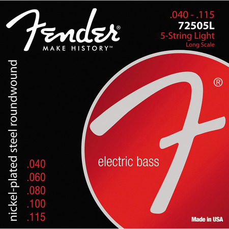 Fender 7250-5L 5-String Light Nickel Plated Steel Electric Bass Guitar Strings, Long Scale, .040 - .115 Gauges, Set of 5 Strings