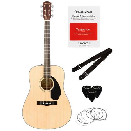 Fender CD-60S 6-String Acoustic Guitar Dreadnought Pack, Natural W/Fender Card