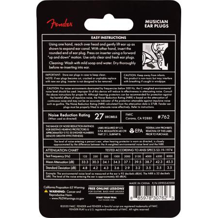 Fender Musician Series Black Ear Plugs, 22 dB, 1 Pair