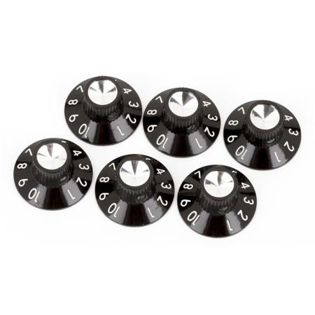 Fender Pure Vintage 1-10 Skirted Amplifier Control Knobs, Set of 6, Black/Silver