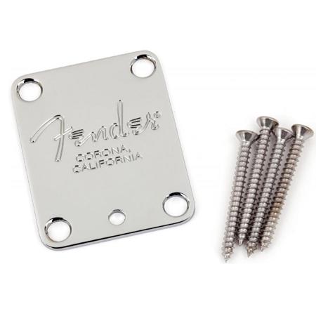 Fender Guitar Neck Plate with 4-Bolt and "Corona" Stamp, Chrome