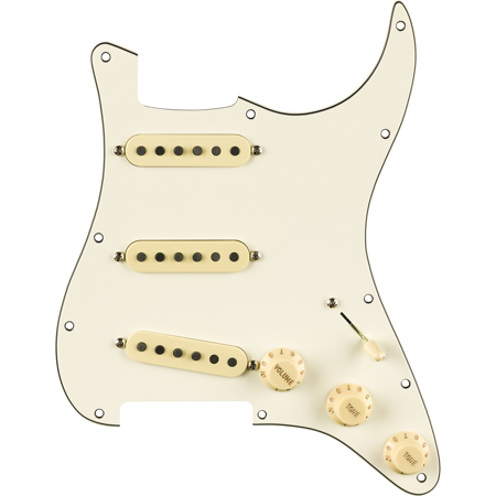 Fender Pre-Wired 3-Ply 11-Hole Pickguard for Pure Vintage '65 Stratocaster Electric Guitar, RWRP Middle Pickup, Parchment