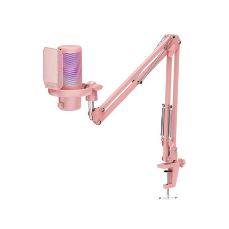 Feelworld VM1 USB-C Cardioid Condenser Gaming Microphone with Boom Arm Pink