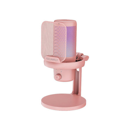 Feelworld VM1 USB-C Cardioid Condenser Gaming Microphone with Desktop Stand Pink