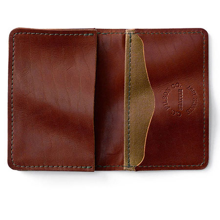 Filson Business Card Holder, Leather with Tin Cloth Pocket, Cognac