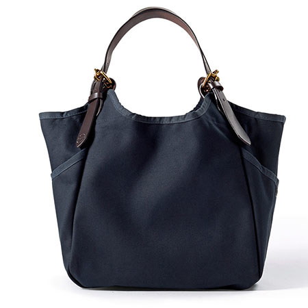 Filson Rugged Twill Carry-all Tote Bag with Leather Straps, Navy