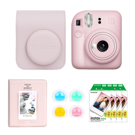 Fujifilm Instax Mini 12 Instant Film Camera, Blossom Pink, Bundle with Accessory Kit and 4x Twin Pack Daylight Film