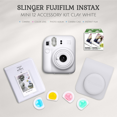 Fujifilm Instax Mini 12 Instant Camera, Clay White, with Accessory