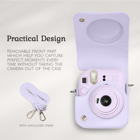 Pack Fujifilm Instax Mini 12 Violet + Film 10 Vues + Housse - Appareil Photo Instantané Facile, Format Carte De Crédit, Mode Selfie