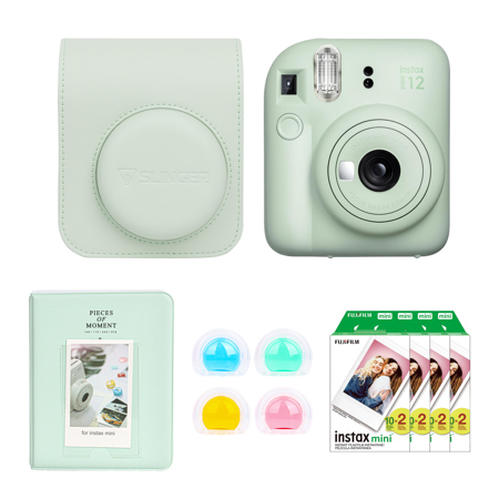 Fujifilm Instax Mini 12 Instant Film Camera, Mint Green, Bundle with Accessory Kit and 4x Twin Pack Daylight Film