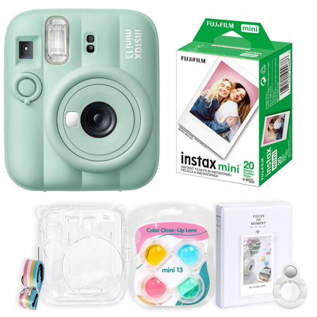Fujifilm Instax Mini 13 Instant Film Lagoon Green Camera + Accessory Kit & 20 Exposures