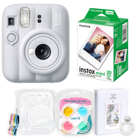 Fujifilm Instax Mini 13 Instant Film Camera Clay White Camera + Accessory Kit & 20 Exposures