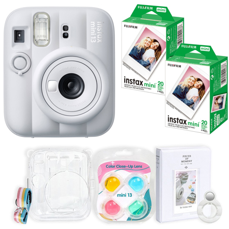 Fujifilm Instax Mini 13 Instant Film Camera Clay White Camera + Accessory Kit & 2x 20 Exposures