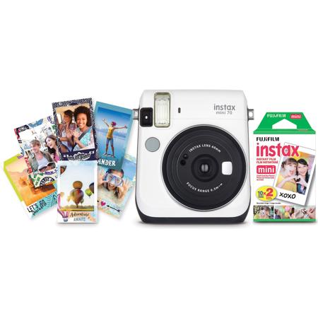 Fujifilm Instax mini 70 Instant Film Camera Travel Bundle, Moon White