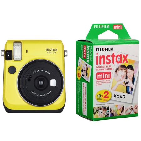 FujiFilm Instax Mini 70 Camera Canary Yellow with Instax Mini Film Twin Pack